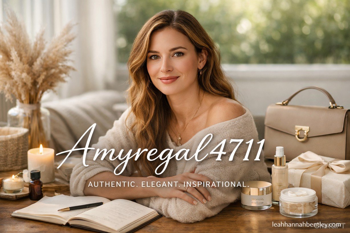Amyregal4711 authentic digital creator showcasing elegant lifestyle brand products and calming content creation workspace in 2026
