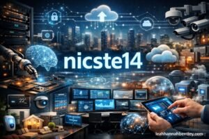 Illustration showing nicste14 system managing connected devices, servers, and secure automated network operations in a modern infrastructure environment
